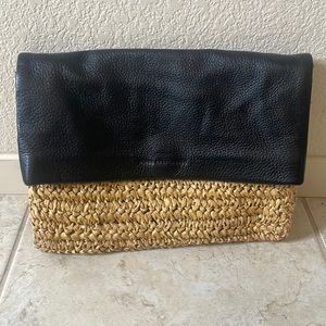 Aimee kestenberg  - black leather and raffia clutch / crossbody
